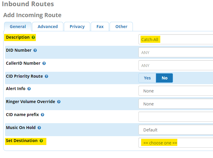 FreePBX catch-all inbound route