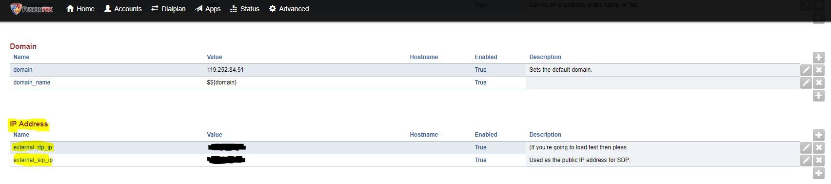 FusionPBX Variables - set external IP for signalling and media