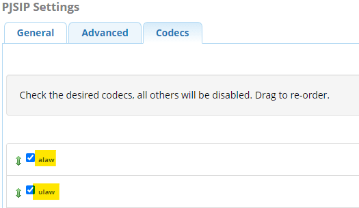 FreePBX codec priority settings